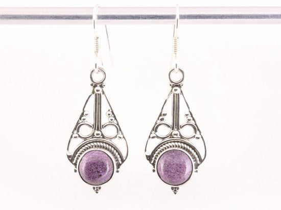 Opengewerkte zilveren oorbellen met purpuriet afbeelding 1