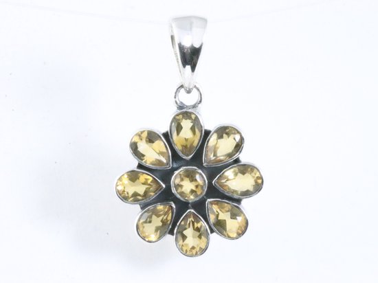 Bloemvormige zilveren hanger met citrien afbeelding 4