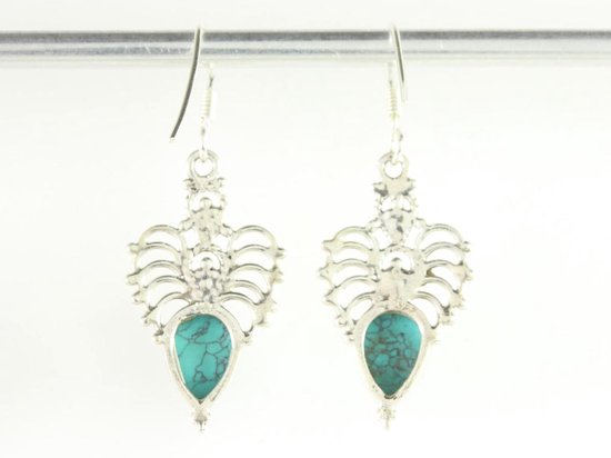 Opengewerkte zilveren oorbellen met turkoois afbeelding 3