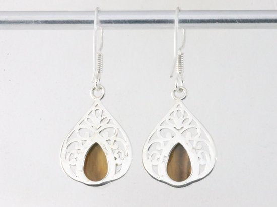 Opengewerkte zilveren oorbellen met tijgeroog afbeelding 3