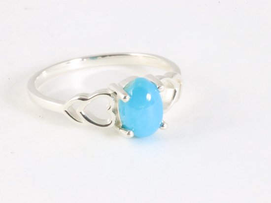 Fijne hoogglans zilveren ring met blauwe turkoois - maat 19 afbeelding 1