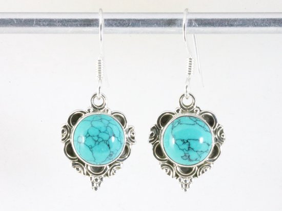 Bewerkte zilveren oorbellen met turkoois afbeelding 3