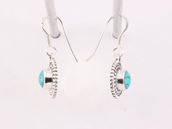 Fijne bewerkte ronde zilveren oorbellen met turkoois afbeelding 2