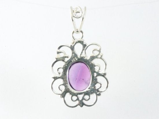 Opengewerkte zilveren hanger met amethist afbeelding 3