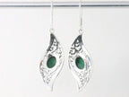Lange bewerkte zilveren oorbellen met malachiet afbeelding 3