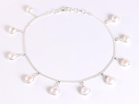Zilveren enkelband met witte zoetwater parels afbeelding 1