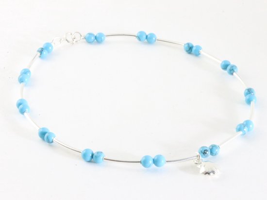 Fijne zilveren enkelband met blauwe turkoois afbeelding 2