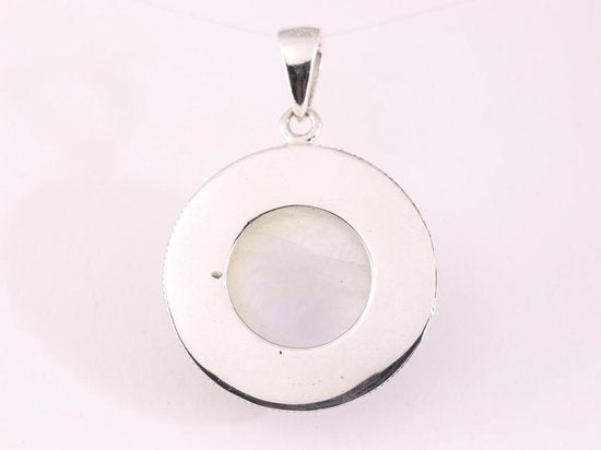 Bewerkte ronde zilveren hanger met regenboog maansteen afbeelding 3