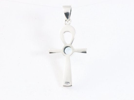Fijne zilveren ankh hanger met blauwe topaas afbeelding 3