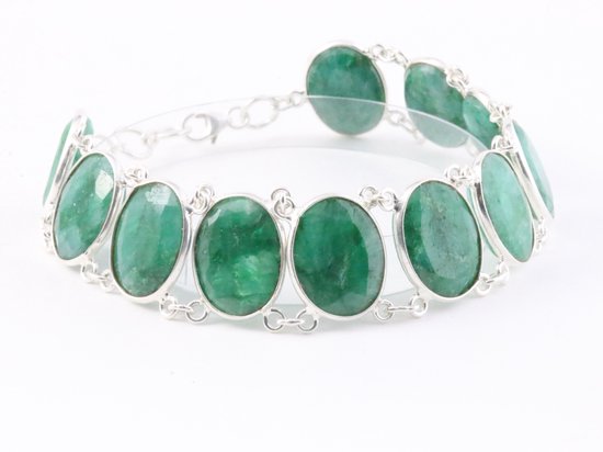 Zware zilveren armband met grote smaragd stenen afbeelding 2