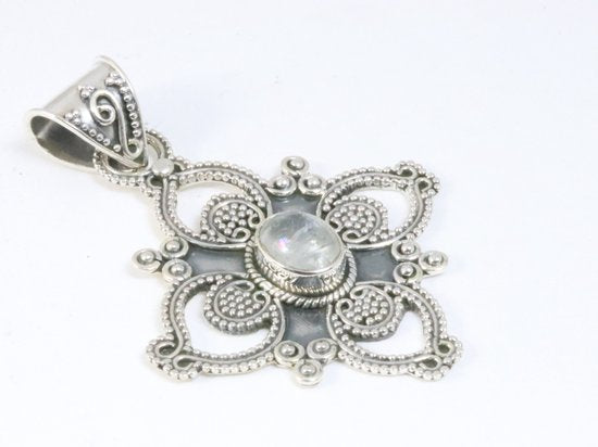 Traditionele bewerkte zilveren hanger met regenboog maansteen afbeelding 2