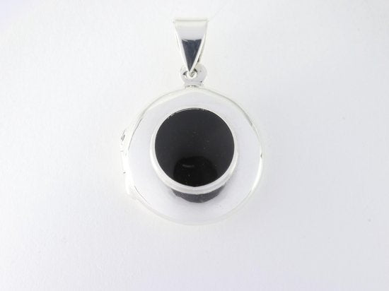 Fijn rond hoogglans zilveren medaillon met onyx afbeelding 4