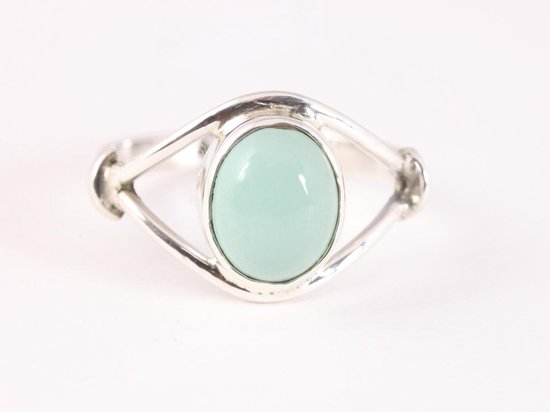 Opengewerkte zilveren ring met aqua chalcedoon afbeelding 4
