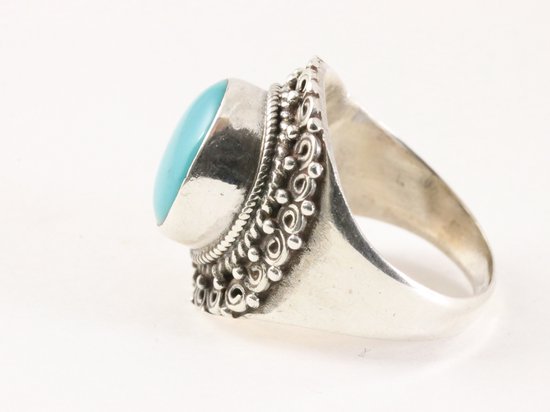 Bewerkte zilveren ring met Tibetaanse turkoois afbeelding 2