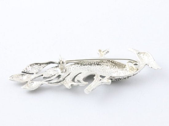 Zilveren pauw broche met marcasiet afbeelding 3