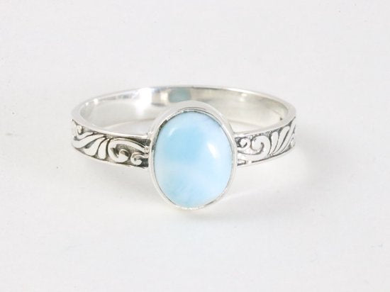 Fijne bewerkte zilveren ring met larimar afbeelding 4