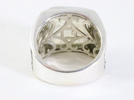 Zware bewerkte zilveren ring met regenboog maansteen afbeelding 3