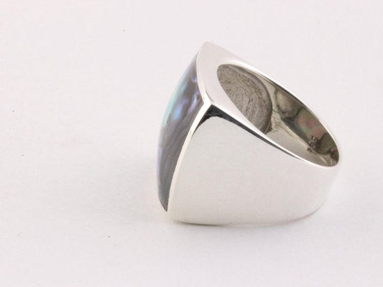 Zilveren zegelring met abalone schelp afbeelding 2