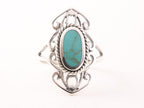 Opengewerkte zilveren ring met groene turkoois afbeelding 4
