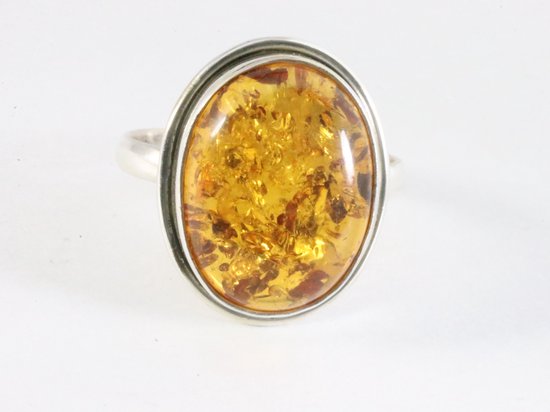 Ovale zilveren ring met amber afbeelding 4