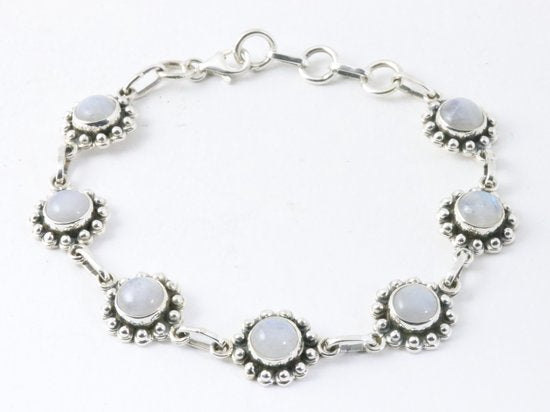 Bewerkte zilveren armband met regenboog maansteen afbeelding 1