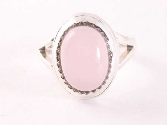 Bewerkte zilveren ring met rozenkwarts afbeelding 4