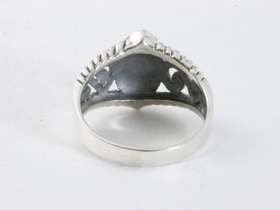 Bewerkte zilveren ring met parelmoer afbeelding 3
