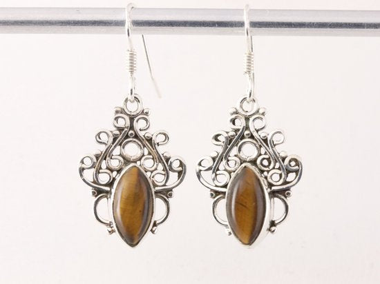 Opengewerkte zilveren oorbellen met tijgeroog afbeelding 4