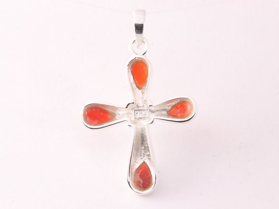 Hoogglans zilveren kruishanger met carneool afbeelding 3