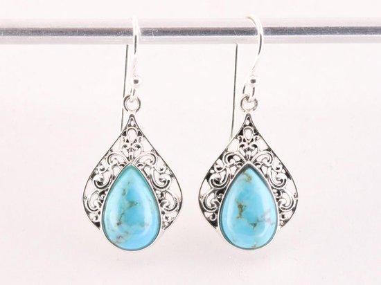 Opengewerkte zilveren oorbellen met Arizona turkoois afbeelding 4