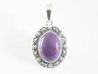 Bewerkte zilveren hanger met paarse koperturkoois afbeelding 4