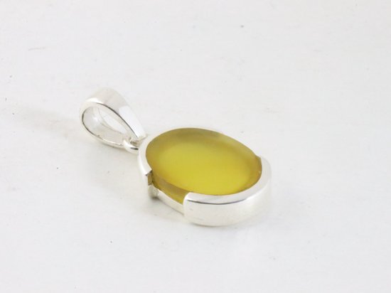 Fijne hoogglans zilveren hanger met gele agaat aan ketting afbeelding 2