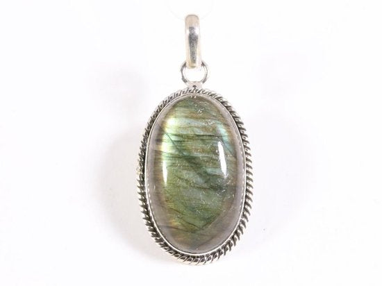 Bewerkte zilveren hanger met grote labradoriet steen afbeelding 4