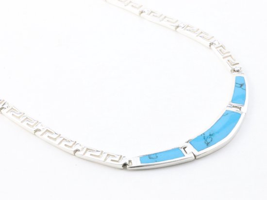 Hoogglans zilveren collier met blauwe turkoois afbeelding 2