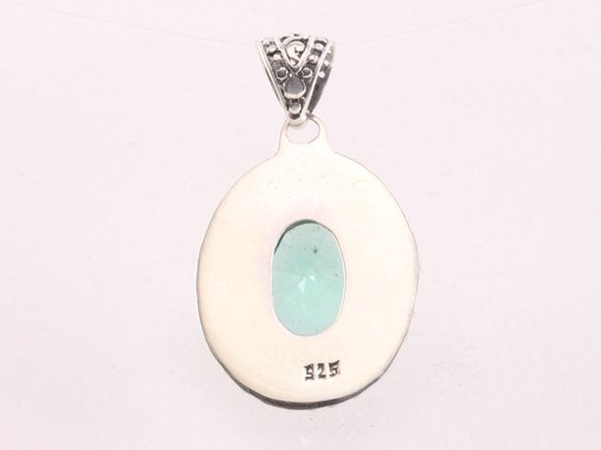 Bewerkte zilveren hanger met groene toermalijn afbeelding 3