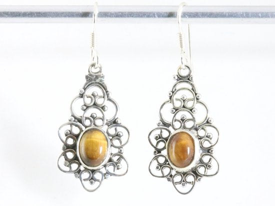 Opengewerkte zilveren oorbellen met tijgeroog afbeelding 4