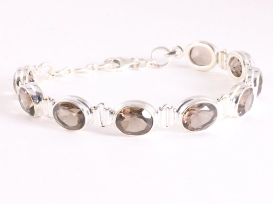 Zware zilveren armband met rookkwarts afbeelding 2