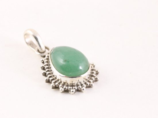 Fijne bewerkte druppelvormige zilveren hanger met groene aventurijn afbeelding 2
