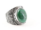 Bewerkte zilveren ring met malachiet afbeelding 1