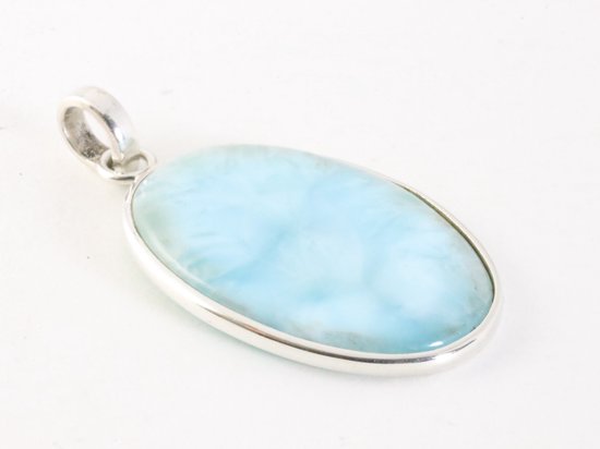 Grote ovale zilveren hanger met larimar aan ketting afbeelding 2