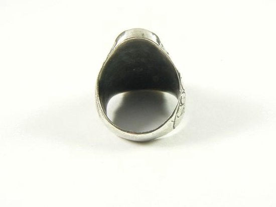 Bewerkte zilveren Boeddha ring afbeelding 4