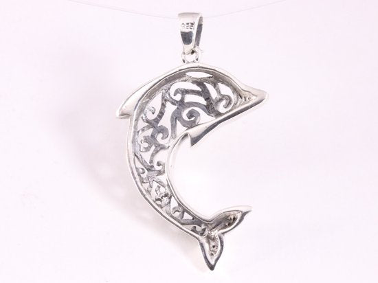 Opengewerkte zilveren dolfijn hanger afbeelding 4
