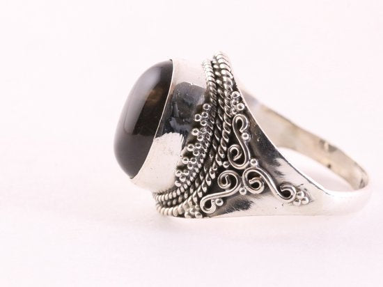 Bewerkte zilveren ring met rookkwarts afbeelding 2