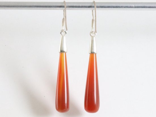 Lange zilveren pegel oorbellen met carneool afbeelding 3