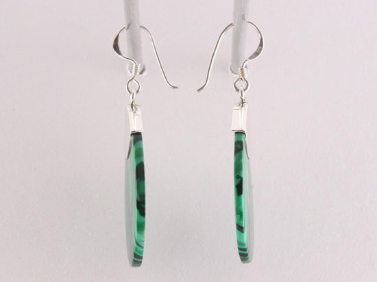 Grote druppelvormige zilveren oorbellen met malachiet afbeelding 2
