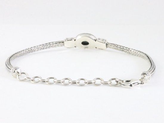 Traditionele zilveren snake armband met aquamarijn afbeelding 3