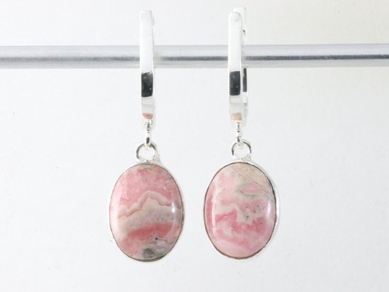Hoogglans zilveren oorbellen met rhodochrosiet afbeelding 3