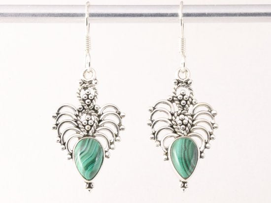Opengewerkte zilveren oorbellen met malachiet afbeelding 1