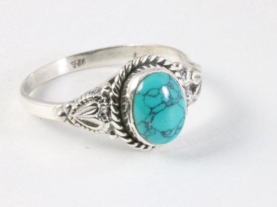 Bewerkte zilveren ring met turkoois afbeelding 1