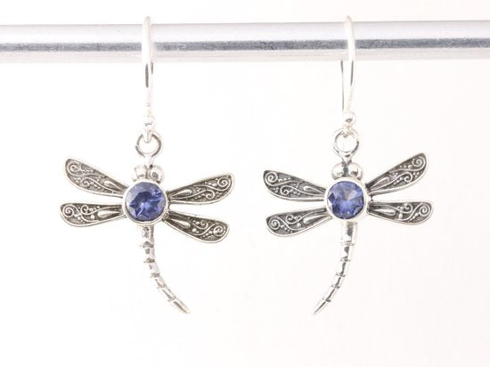Fijne zilveren libelle oorbellen met blauwe saffier afbeelding 4